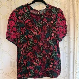 Floral Women's Top - Pink and Black